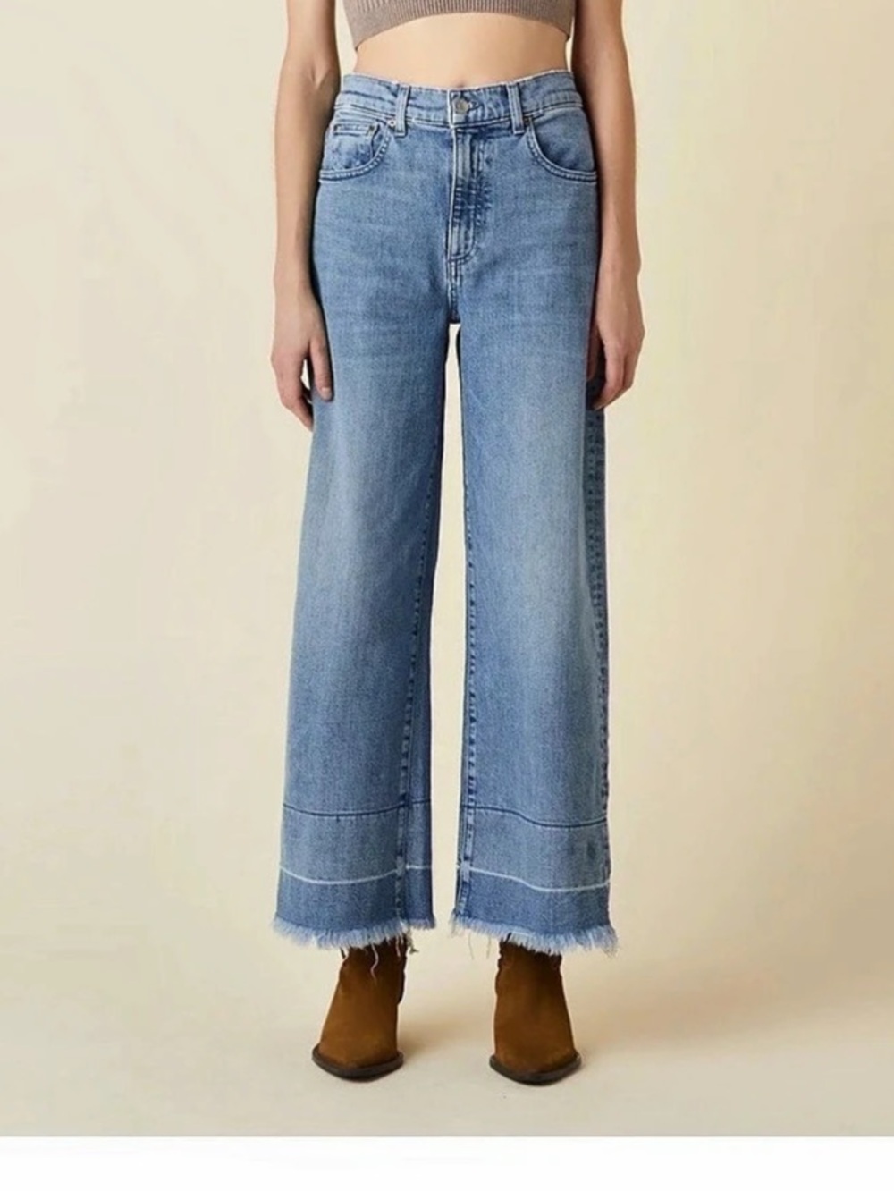 Le Jean Sophia Wide Leg Crop Wide Leg Crop Jeans Blue Waist 32